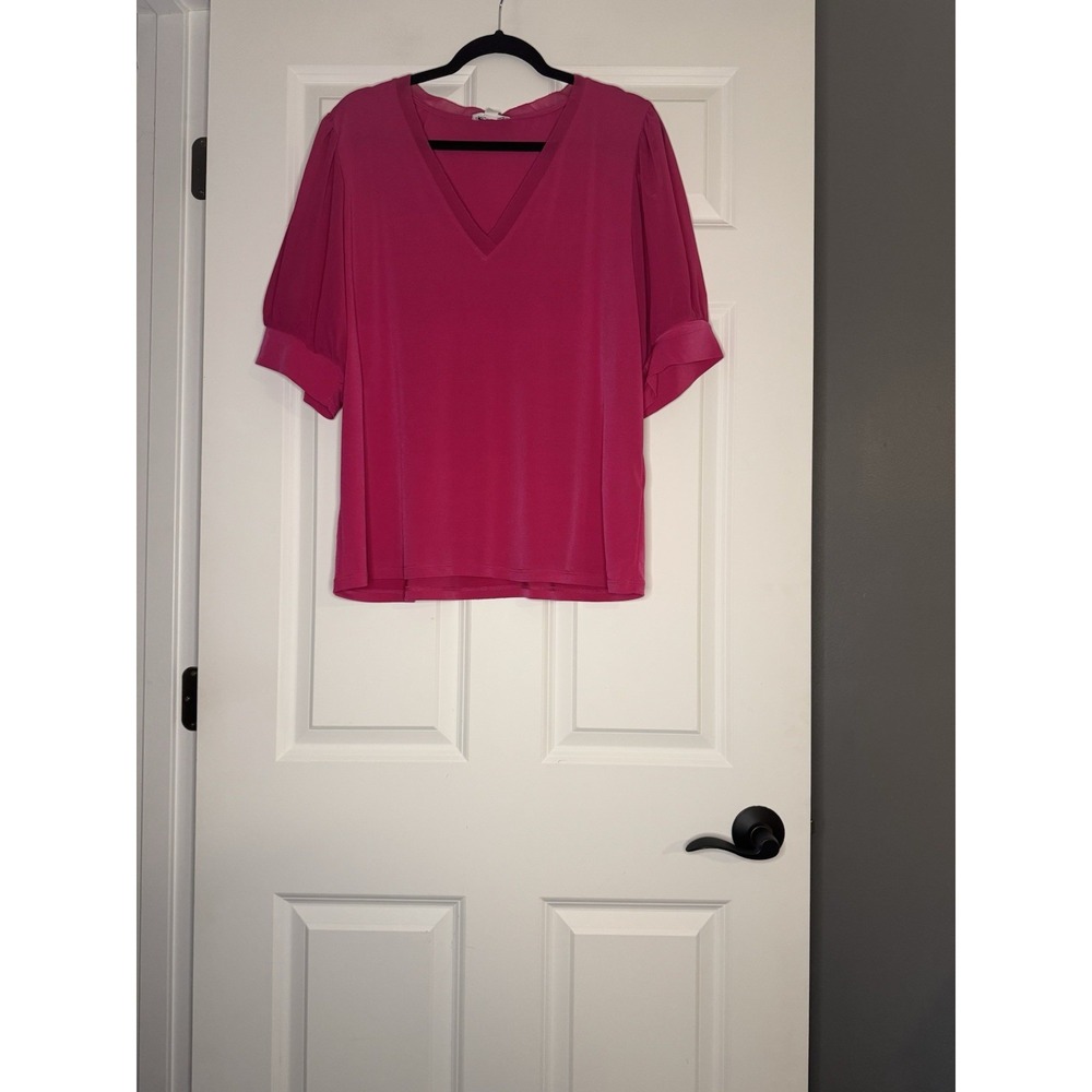 Calvin Klein Short Mesh Sleeve V Neck Top Xl Pink Nwt